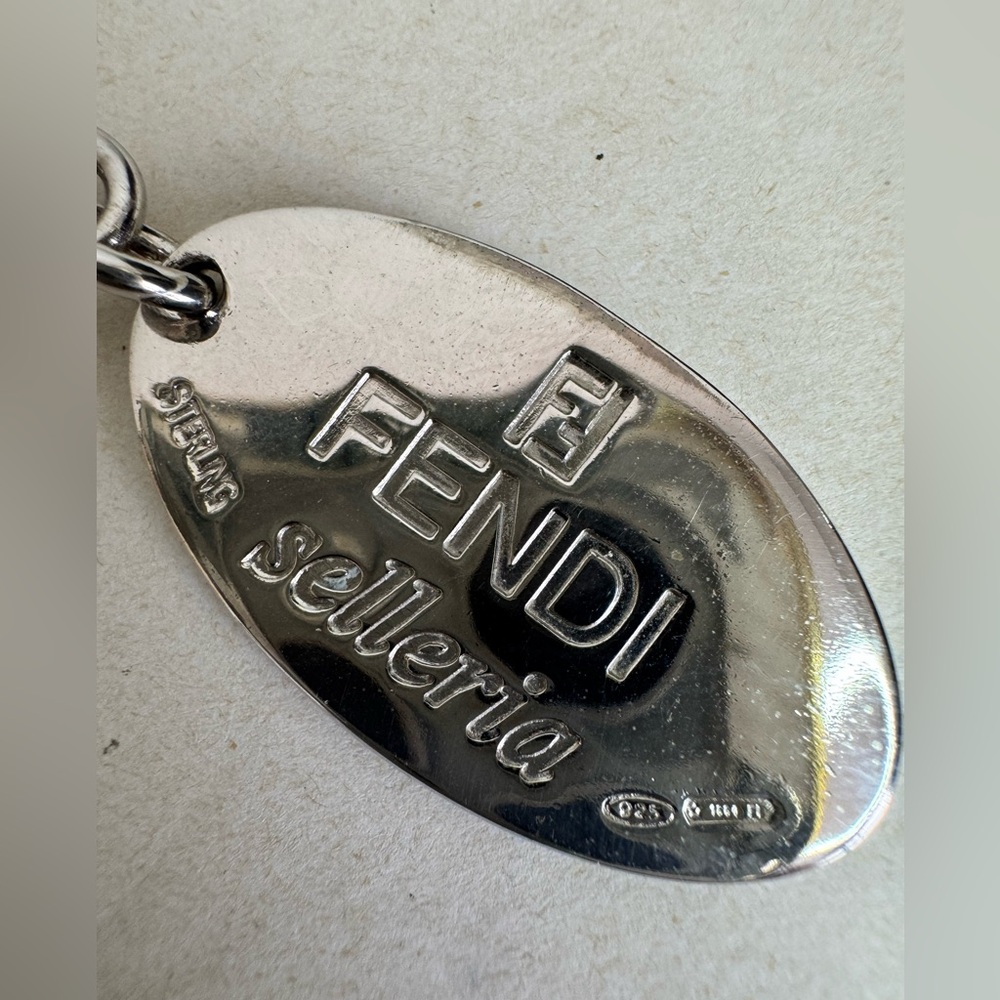 FENDI Vintage Necklace Selleria Oval Plate Charm 925 Silver - Picture 2 of 13